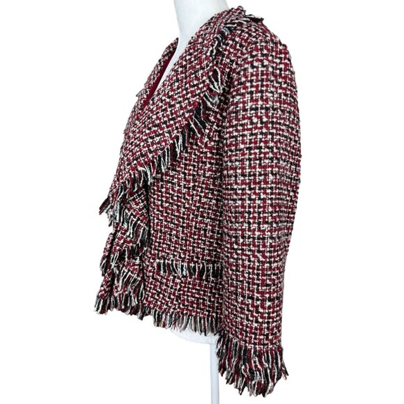 Whitehouse Black Market 14  Red Black Tweed Fringe Jacket Professional Blazer - Picture 3 of 12